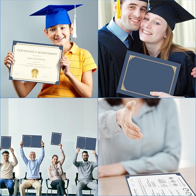 HAUTOCO 120 Pack Certificate Holders, Navy Blue Diploma Holders, Document Award Covers Certificate Folders with Gold Foil Border for 8.5x11 Letter Size