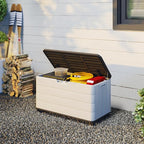 PATIOEASY 100GAL Square Storage Box (With Wheels) White，Waterproof Resin Storage Bin for Patio Cushions，Accessories，UV Resistan