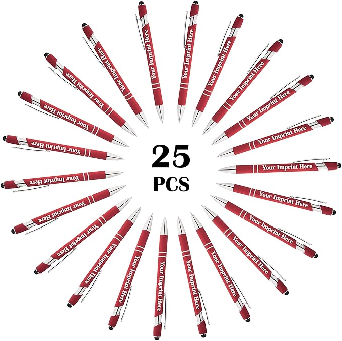 Up to 500 Pcs Custom Pens Bulk | Rainbow of Colors | Soft-Touch Metal Black Ink Personalized with Name or Message (Red, 25 pcs)