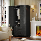 SUPEER Metal Wardrobe Cabinet with 2 Drawer and Hanging Rod, 70.9" H Metal Armoire Wardrobe Closet with Adjustable Shelf for Bedroom, Laundry Room, Home,Office,Installation Required,Black