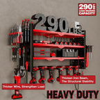 NattyDot Power Tool Organizer Wall Mount with Charging Station 4 Layer 6 Slot Cordless Drill Holder with Angle Grinder Holder (Red)