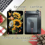 BWEGRHE Small Travel Wallets, Sunflowers Butterfly Slim Minimalist Front Pocket Wallet with Wristlet, RFID Blocking PU Leather Credit Card Holder with ID Window Change Purse for Men Women
