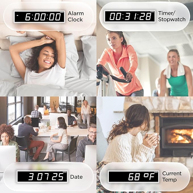 Ivation Huge Oversized 48" Large Digital LED Clock | Big Digital Clock w/Multi-Function Display – Stopwatch, Timer, Alarms, Temp & Date | 6 Brightness Levels, Time Memory & Remote (White)