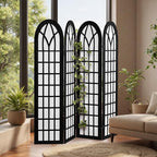 4 Panel Japanese Room Divider, Fully Assembled Wooden Privacy Screen, Shoji Style Partition Divider for Home Office Bedroom Apartment Decoration, Black