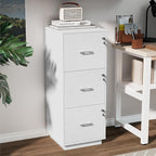 VINGLI 3 Drawer File Cabinet with Lock, Home Office Filing Organizer, for Letter Size File Folder Storage, Wood Tall Vertical Filing Cabinet, Printer Stand, Archivador (White)