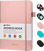 Comkiso Address Book with Individual Alphabetical Tabs Laminated, Large Print Address Book with 468 Wide Lining Entry Spaces, Change of Address Labels, Hardcover Address Book 5.7 x 8.5" - Rose Gold