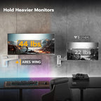 ARES WING Wall Mount Monitor Arm for 17-49 Inch Ultrawide Screens, Heavy Duty Single Monitor Mount Holds 44 lbs, Fully Adjustable Gas Spring Wall Mount, 75x75/100x100 VESA Mount, White
