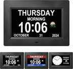 Memwake 7-Inch Digital Watch, Large Font Display, 3 Display Modes, Many Alarms and Medication Alerts for Seniors and Alzheimer Patients (Black) (Black, 7-inch)
