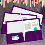 Yeaqee 100 Pack 2 Pockets Glossy Laminated Paper Folder First Day of School Presentation Folder Letter Size Two Pocket File Portfolio Holder Back to School Items Bulk for Teacher Office (Purple)