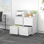 SteeLoong 2 Drawer File Cabinet with Lock，White Rolling File Cabinet for Home Office, Metal Small Mobile Filing Cabinets on Wheels for Hanging Letter