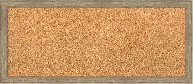 Amanti Art Natural Cork Board for Wall, 14x32 Vision Board with Brown Wood Frame, Medium Corkboard Office Decor for Home Organization, Casual Corkboard Pinboard to display items for home organization