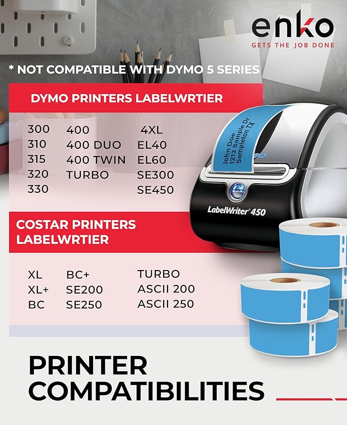 enKo [6 Rolls, 2100 Labels] Address, Shipping & Barcode Labels 30252 - Cyan/Blue (1-1/8" x 3-1/2") Compatible for Dymo LabelWriter & Rollo Printer