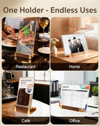 3 Pack Acrylic Sign Holder 8.5 x 11 Inch with Walnut Wood Base, Clear Tabletop Acrylic Display for Menu & Flyer Holder, Commercial Paper Stand for Restaurant, Office, Coffee, Bar, Wedding, Hotel