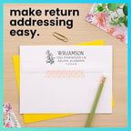 ExcelMark Address Stamp - Custom Return Address Stamp with Elegant Designs, Vibrant Colors & Patterns – Perfect for Mail, Invitations & Gifts (Pink Mount, Foliage Edge)