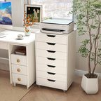 Giantex Drawers Cabinet Mobile Lateral Filing Organizer with 7 Drawers and Wheels Mobile Side Cabinet Chest for Home Office Storage Use 7-Drawer Dresser (19” x 16” x 34.5”, White)
