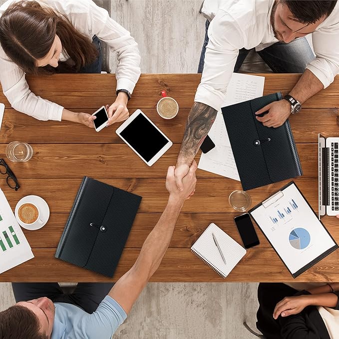 7 Pocket Expanding File Folder with Tab Inserts, Accordian File Organizer Document Receipt Organizer, Accordion Folder File Keeper A4 Letter Size, for School Home Office, Black(Pack of 3)