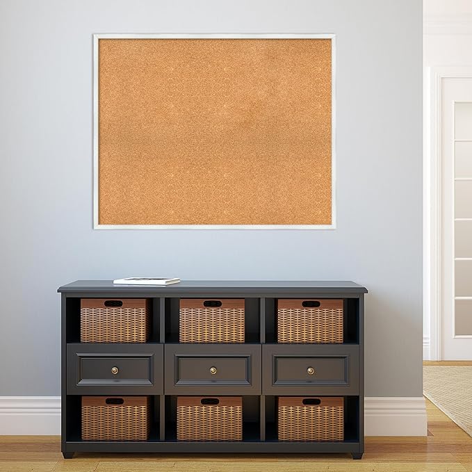 Amanti Art Natural Cork Board for Wall, 33x41 Vision Board with White Frame, X-Large Corkboard Office Decor for Home Organization, Country Rustic Corkboard Pinboard to Display Items for Home