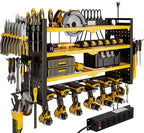 NattyDot Power Tool Organizer Wall Mount with Charging Station 4 Layer 6 Slot Cordless Drill Holder with Angle Grinder Holder (Yellow)