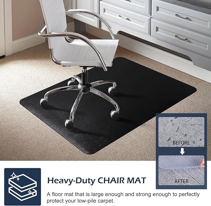 SALLOUS Office Chair Mat for Carpet, 45" x 53" Heavy Duty Chair Mat for Carpeted Floors,Non-Slip Floor Mat with Extended Lip, Floor Protector Computer Desk Mat for Home Office (Black, T-Shape)