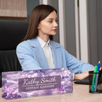 Ship Next Day-Custom Name Plate for Desk, Desk Name Plate Personalized, Acrylic Office Desk Accessories, Appreciation Gifts for Coworkers Employee Teachers Boss Women Men (Purple Butterfly)