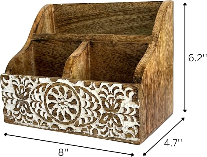 Wooden Office Desk Organizer Countertop, Farmhouse Stationary Aesthetic Organizer for Marker, Pen, Remote, Makeup Brush, Art Supplies Accessories, Modern Work Study Drawer Caddy- White Shabby Chic