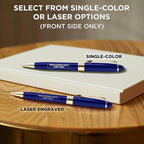 DISCOUNT PROMOS 100 Ultra Executive Pens Pack - Customizable Text, Logo - Twist To Write, Gold Accent - Blue