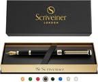 Scriveiner Luxury Fountain Pen - Stunning Black Lacquer Pen, Real Gold Finish, Schmidt Gilded Nib (Extra Fine), Converter, Best Pen Gift Set for Men & Women, Professional, Executive, Office, Nice Pens