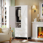SUPEER Metal Wardrobe Cabinet with 2 Drawers and Hanging Rod, 70.9" H Metal Armoire Wardrobe Closet with Adjustable Shelf for Bedroom, Laundry Room, Home,Office,Installation Required,White