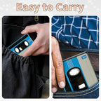 BWEGRHE Slim Credit Card Holder, Blue Cassette RFID Blocking Metal Wallet for Men & Women, Aluminum Minimalist Hard Case Pocket-Sized Business Cards Organizer (Fits Up to 10 Cards)
