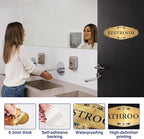 Restroom Sign Sticker for Business & Home, Self-Adhesive Brushed Gold Elegant Bathroom Signs for Door, Durable & Waterproof Unisex Restroom Signage for House toilet, Office, Store, Shop