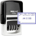 MaxMark Office Self Inking Date Stamp with Phrase Paid - Blue Ink