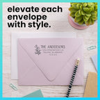 ExcelMark Address Stamp - Custom Return Address Stamp with Elegant Designs, Vibrant Colors & Patterns – Perfect for Mail, Invitations & Gifts (Pink Mount, Foliage Edge)