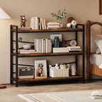 3 Tier Bookshelf 39.37" Width, Long Industrial Bookcase, Vintage Farmhouse Modern Wooden Big Book Shelf for Home Living Room Bedroom Office Storage(Rustic Brown)