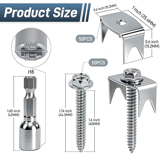 Sumloty 50-Pack 304 Stainless Steel Fence Staples, 1.6 Inch Reusable Fence Screw Nails for Wire Mesh and Woven Fencing, Easy Install with Power Drill