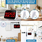Kitchen Digital RED Timer, Count Down Up, Rechargeable, Vibration Mode Adjustable Volume and Brightness LED Display, Time Management Cook, Desk