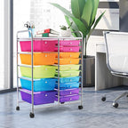 COSTWAY 15 Drawer Rolling Storage Cart, Multipurpose Mobile Storage Organizer w/Removable Drawers & Metal Frame, Utility Tools Paper Organizer on Wheels for Home, Office (Rainbow)