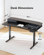 HUANUO 55″ x 26″ Electric Standing Desk with 2 Drawers, C-Clamp Mount Compatible, Height Adjustable Computer Desk, Home Office Stand Up Desk with 4 Preset Heights & 2 Hooks, Black