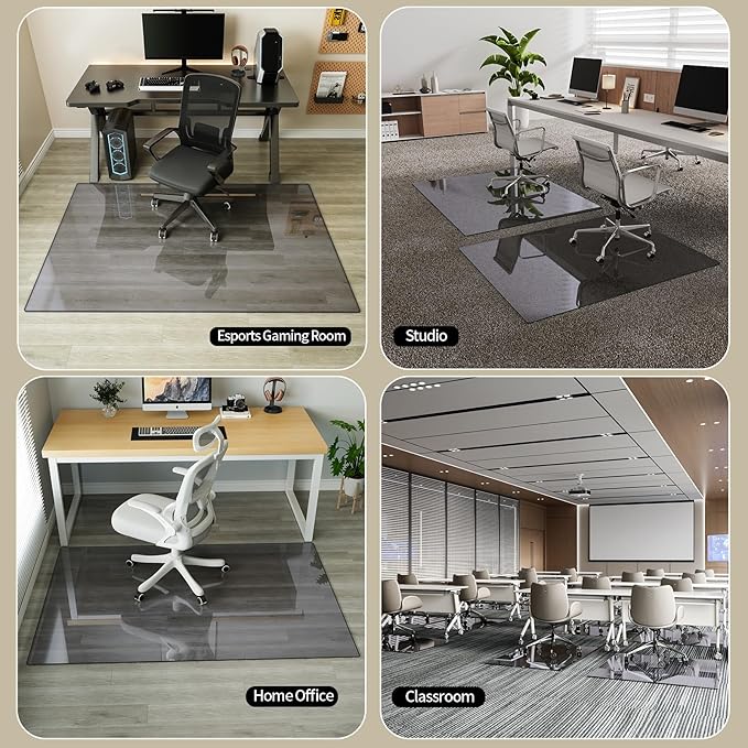 Koonmi Tempered Glass Chair Mat for Hardwood Floors & Carpets, 42" x 48“ Grey Heavy Duty Office Floor Protector, Scratch & Dust Concealing, Noise-Free for Home Office Desk