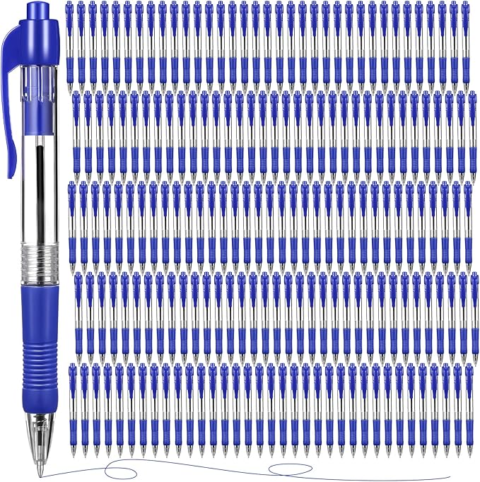 Fainne 200 Pack Retractable Ballpoint Pen 1.0 mm Medium Point Refillable Smooth Click Writing Pens With Grip for Work Journal Writing Office School Supplies(Blue Ink)