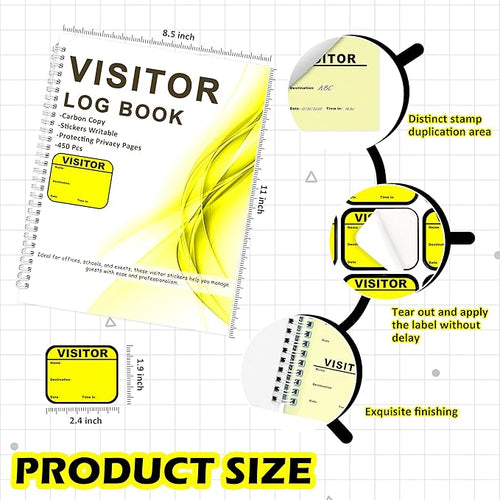 2 Pack Visitor Badges with Carbon Copy Visitor Stickers Letter Size Visitor Log Book Protecting Privacy Pages Register Book Business Guest Name tag for School Clinics Church 900 Badges 120 Memo Pages