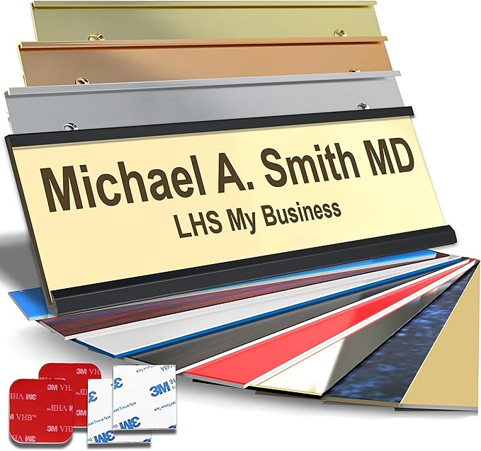 Custom Name Plate for Doors, with Choice of Mounting Holders for Walls, Doors, Cubicles, Hanging and More - Personalized Ivory Plastic Brown Letters - USA Made 2x6 - B5