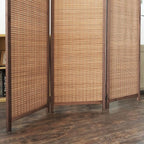 Furnnylane 3 Panel Bamboo Room Divider and Folding Panel Screen,Bamboo Panel Divider for Room Separation,Brown,67" H x 46" W