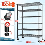 Romorgniz 82" H X45 W X18 D Storage Shelves with Wheels, 6 Tier Wire Shelving Adjustable Metal Shelving Pantry Shelves Capacity 1200LBS for Garage Shelving, Pantry, Kitchen, Closet, Black,2P