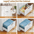SEDETA 2 Drawer File Cabinet with Lock, Wood Filing Cabinet fits Letter, Legal, A4 Size, Hanging File Folders, Farmhouse File Cabinets for Home Office with Adjustable Storage Shelf, White