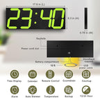 LED Large Digital Wall Clock, Oversize Digital Clock with 6” Numbers, Remote Control Count up/Countdown Timer Clock, Auto Dimmer, Big Calendar and Thermometer（Yellow