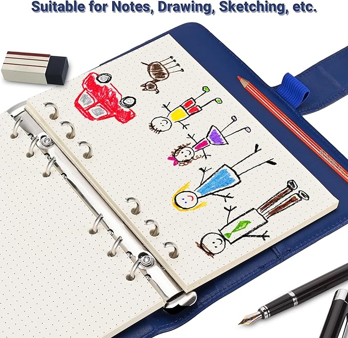 A6 Dot-Ruled Refill Paper, 100gsm Thick Beige No-Bleed Sheets (2 Packs, 80 Sheets Each), Pre-Punched – Fits A6 6-Ring Binders for Office, School & Teachers