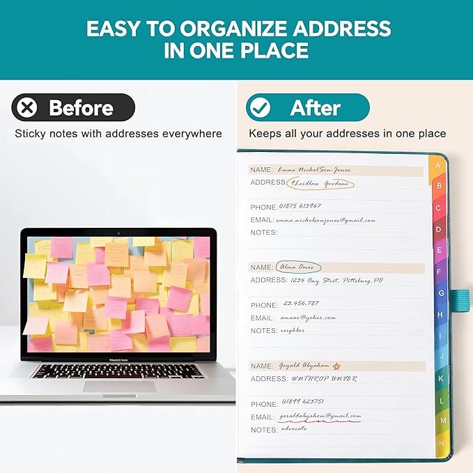 ZXHQ Address Book with Colorful Alphabetical Tabs (8.4" x 5.8") - Address Books for Seniors Hardcover Telephone and Contact Organizer, with Space for Important Website Passwords - Seagreen