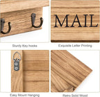 DLQuarts Mail Organizer with Key Holder for Wall Decorative Mail Sorter Wall Mounted, Wooden Mail Holder with 3 Hooks, Carbonized Brown