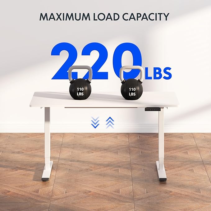 FLEXISPOT E6 3-Stage Dual Motor Electric Standing Desk 55 x 28 Sit Stand Up Desk, Holds 220 lbs, Adjustable Height w/Memory Presets, One-Piece White Desktop & White Frame, Ships in 2 Boxes