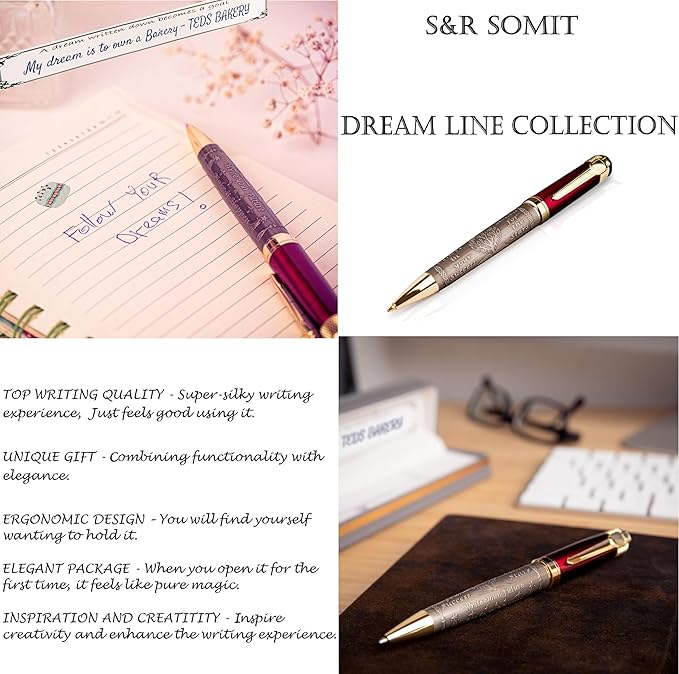 S&R Somit Fancy Pen For Men and Women With Gift Box - Valuable Luxury Pen for Business and Office, Executive Gift for Family & Friends - Special Engraving & Led Decorative Box (RED GOLD)